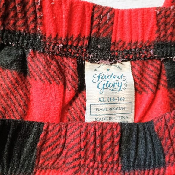 VGUC: Kids' Faded Glory sz XL 14/16 Moose Red Black Plaid Pajama Set - Picture 3 of 7